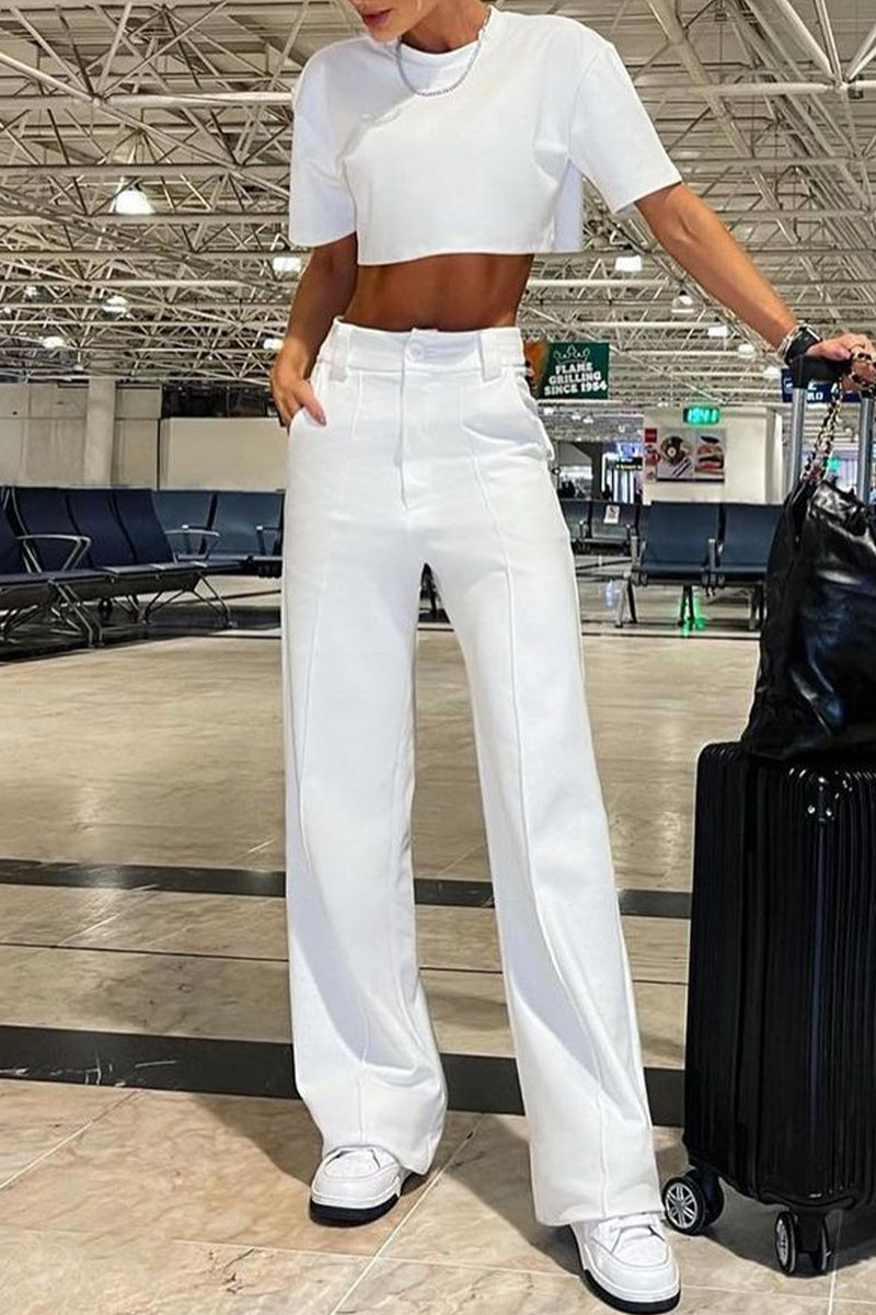 Conjunto casual de dos piezas de manga corta y color liso