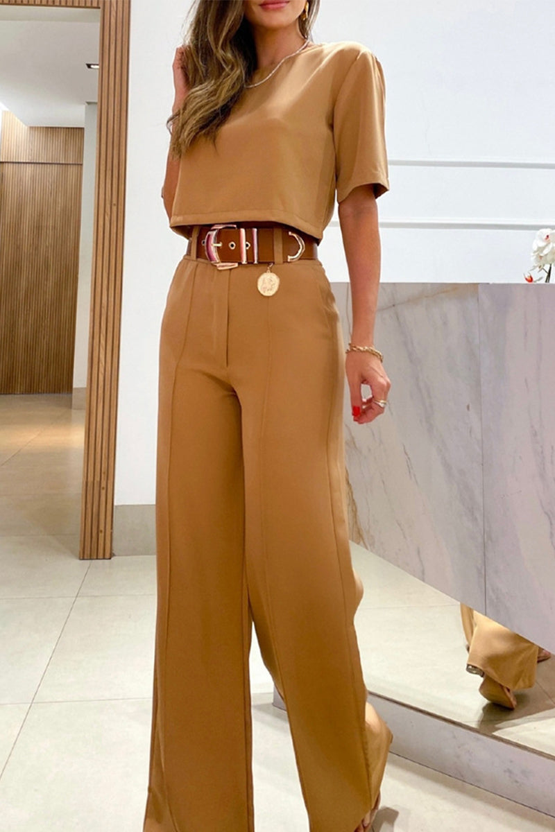 Conjunto casual de dos piezas de manga corta y color liso