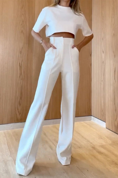 Conjunto casual de dos piezas de manga corta y color liso