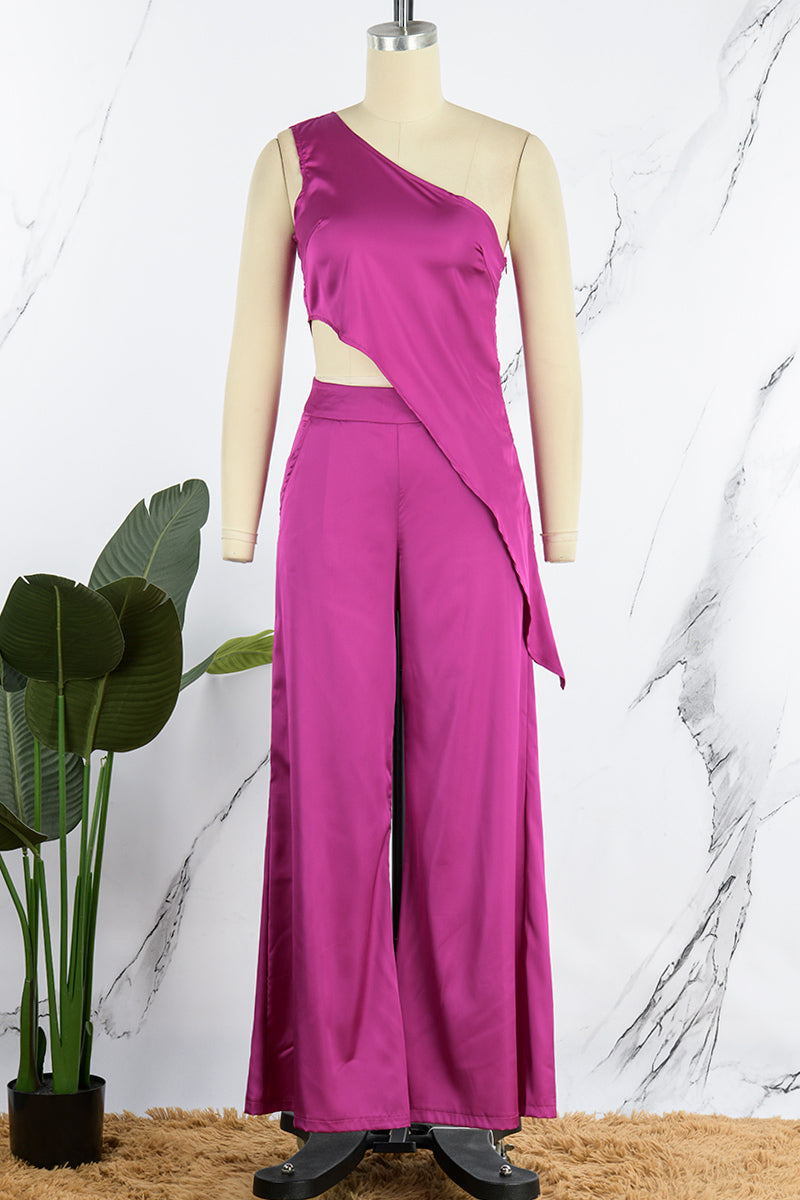 Conjunto informal de dos piezas sin mangas con cuello oblicuo y parches lisos para vacaciones (6 colores)