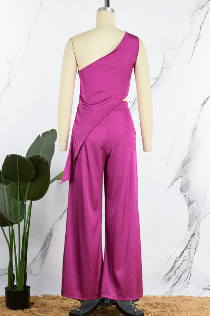 Conjunto informal de dos piezas sin mangas con cuello oblicuo y parches lisos para vacaciones (6 colores)