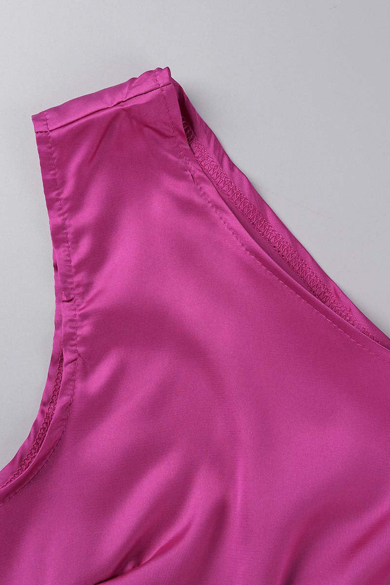 Conjunto informal de dos piezas sin mangas con cuello oblicuo y parches lisos para vacaciones (6 colores)