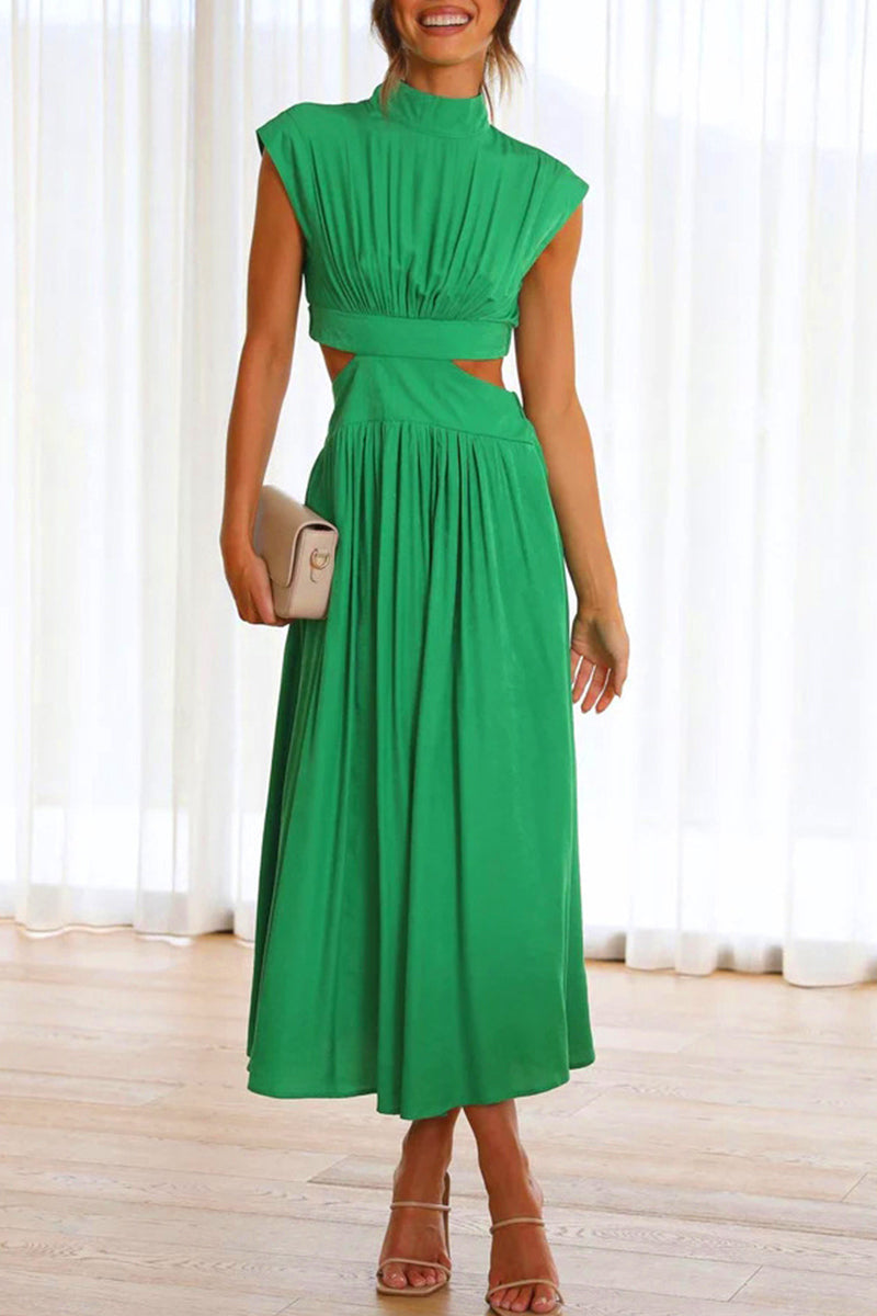 Vestidos elegantes y dulces de corte A con cuello mandarín, lisos y ahuecados