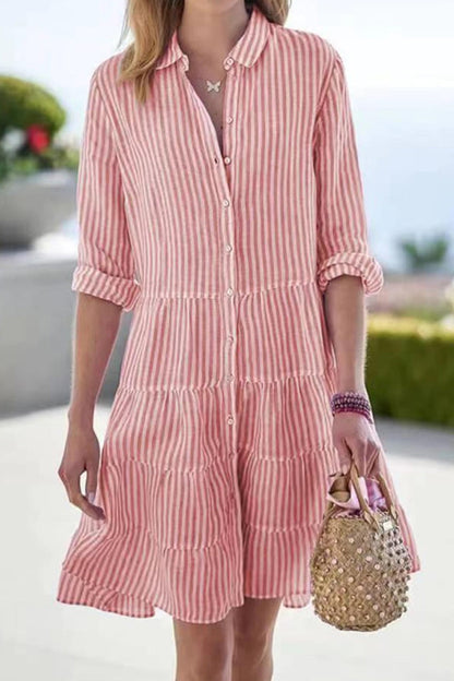 Vestido camisero elegante con cuello vuelto y cordón geométrico (6 colores)