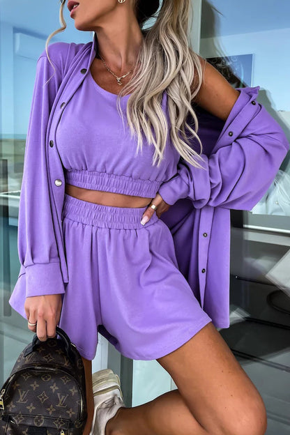 Conjunto informal de dos piezas con cuello vuelto, manga larga y bolsillos lisos para vacaciones