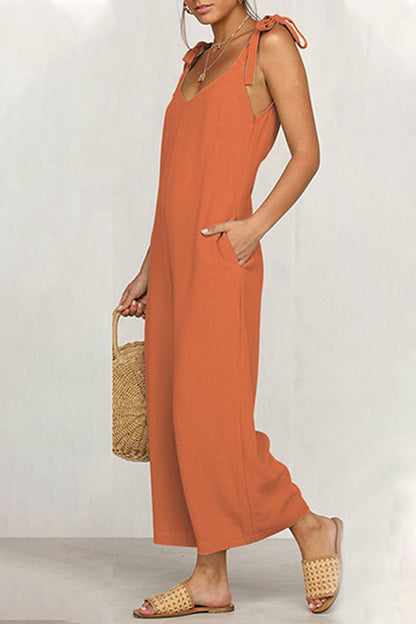 Monos holgados informales de uso diario con cuello en V y bolsillos lisos (4 colores)