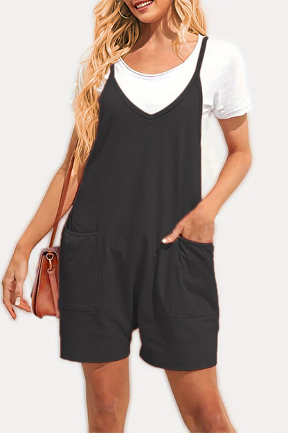 Monos holgados informales de uso diario con cuello en V y bolsillos lisos (8 colores)