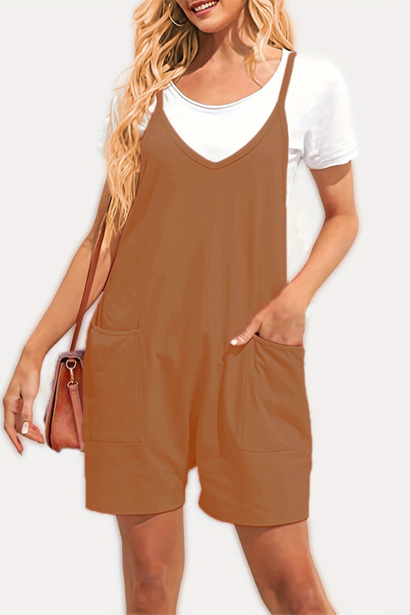 Monos holgados informales de uso diario con cuello en V y bolsillos lisos (8 colores)