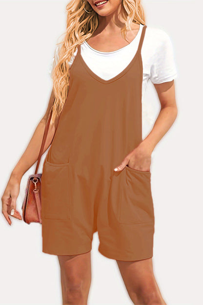 Monos holgados informales de uso diario con cuello en V y bolsillos lisos (8 colores)