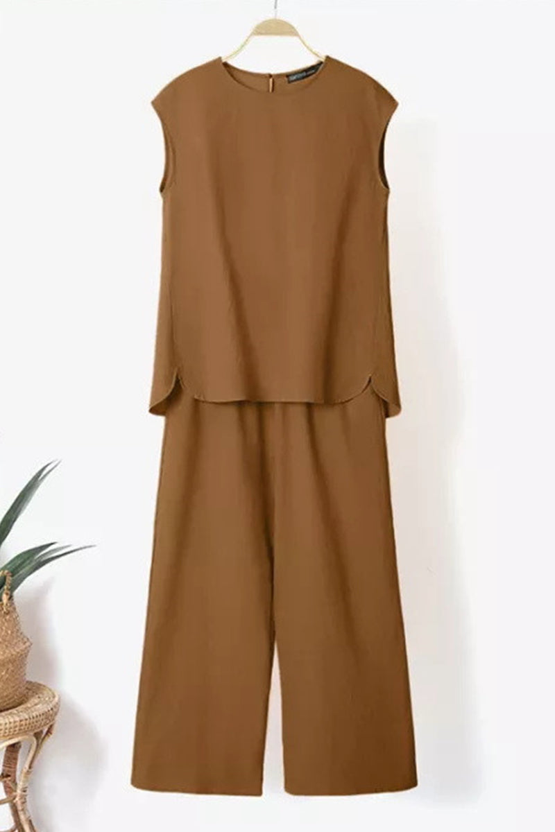 Casual Simplicity Solid Short Sleeve Two Pieces(6 Colors)