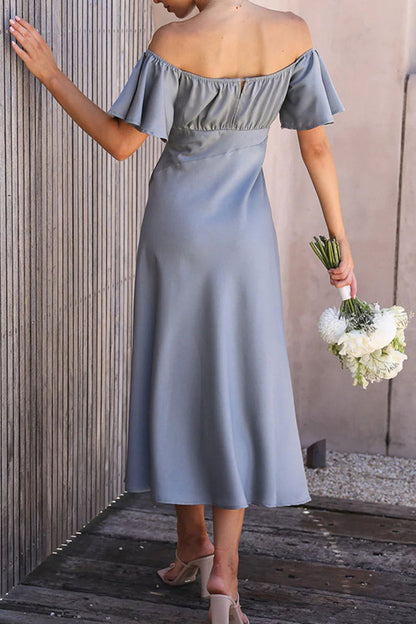 Vestidos plisados con hombros descubiertos y aberturas sólidas de celebridades sexys