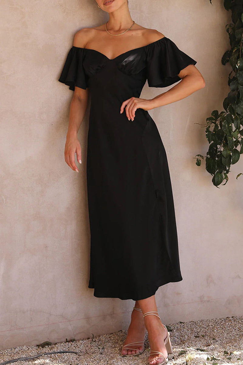 Vestidos plisados con hombros descubiertos y aberturas sólidas de celebridades sexys