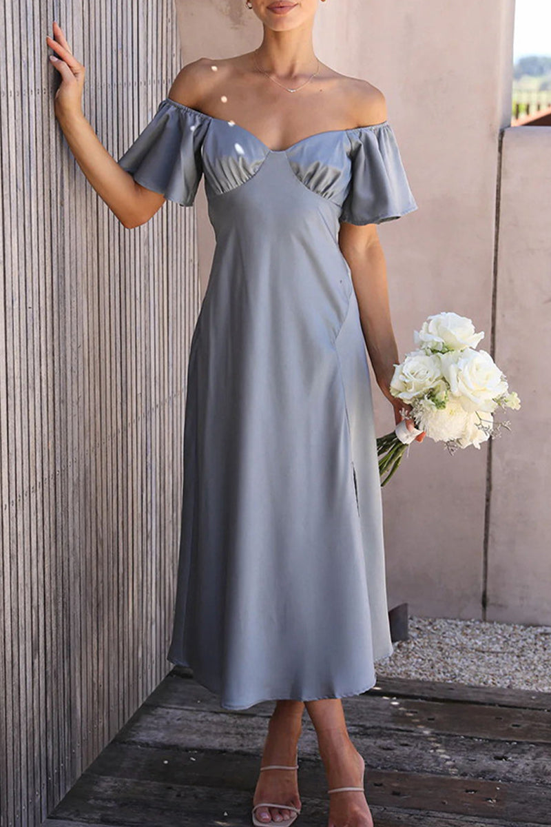 Vestidos plisados con hombros descubiertos y aberturas sólidas de celebridades sexys