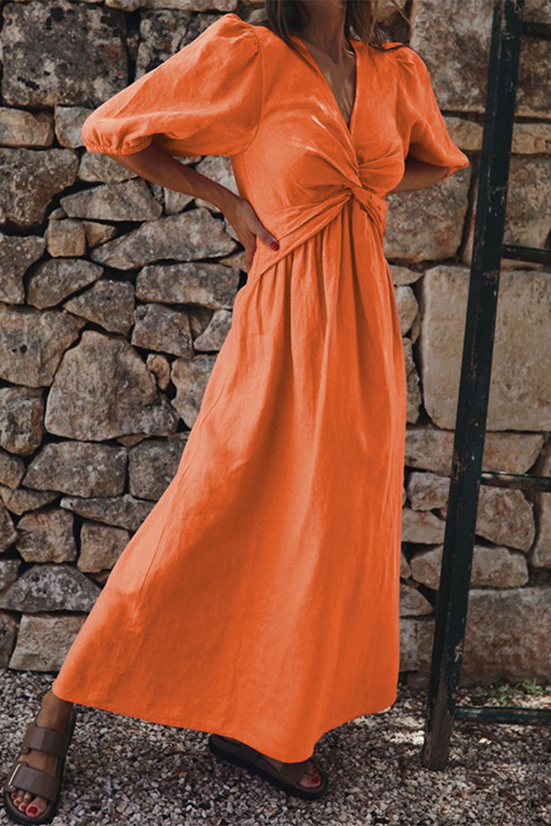 Casual Simplicity Solid V Neck Short Sleeve Dress Dresses(3 Colors)