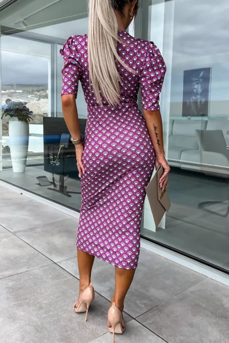 Vestidos elegantes con estampado de patchwork y escote en V, falda de un solo paso (3 colores)