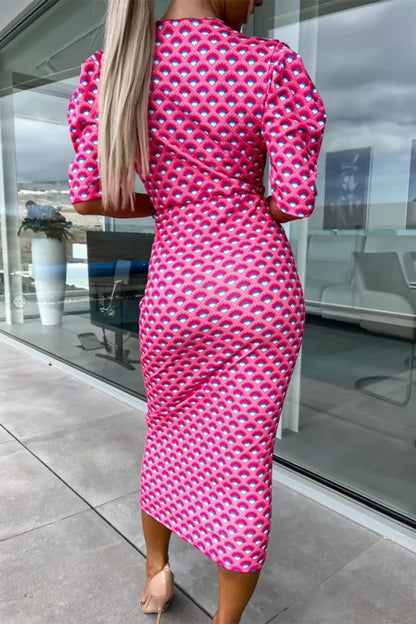 Vestidos elegantes con estampado de patchwork y escote en V, falda de un solo paso (3 colores)