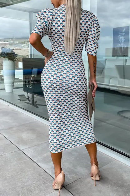 Vestidos elegantes con estampado de patchwork y escote en V, falda de un solo paso (3 colores)