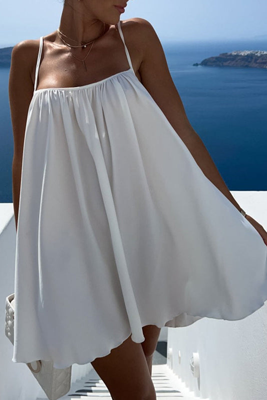 Vestido sexy de vacaciones, liso, sin espalda, con cuello cuadrado y tirantes (5 colores)