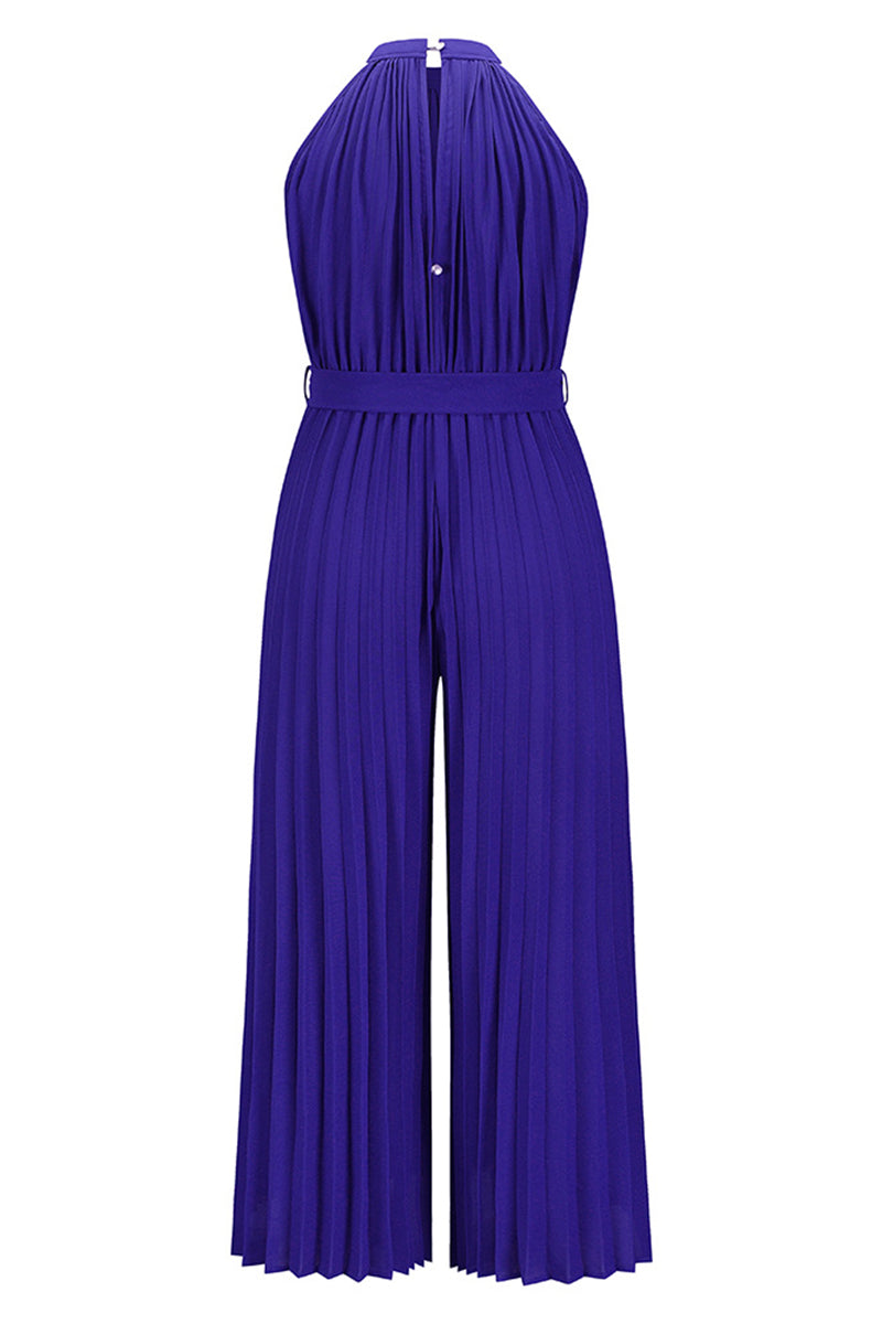 Casual Simplicity Solid Frenulum Fold Halter Loose Jumpsuits(6 Colors)