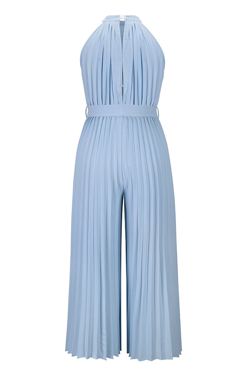 Casual Simplicity Solid Frenulum Fold Halter Loose Jumpsuits(6 Colors)