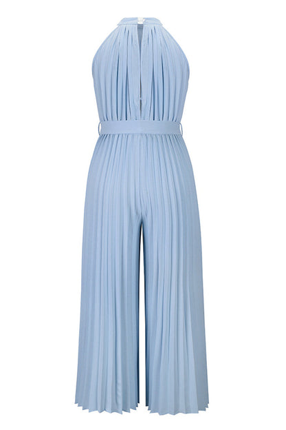 Casual Simplicity Solid Frenulum Fold Halter Loose Jumpsuits(6 Colors)