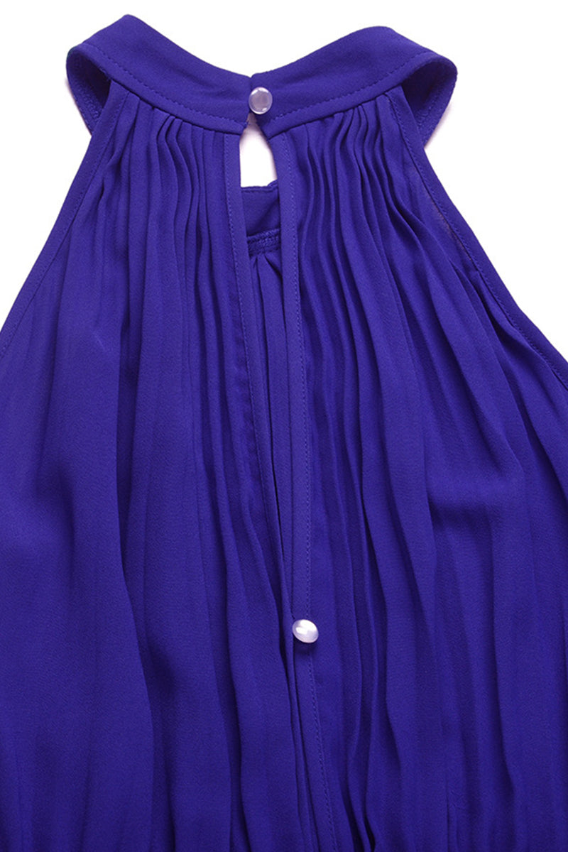 Casual Simplicity Solid Frenulum Fold Halter Loose Jumpsuits(6 Colors)