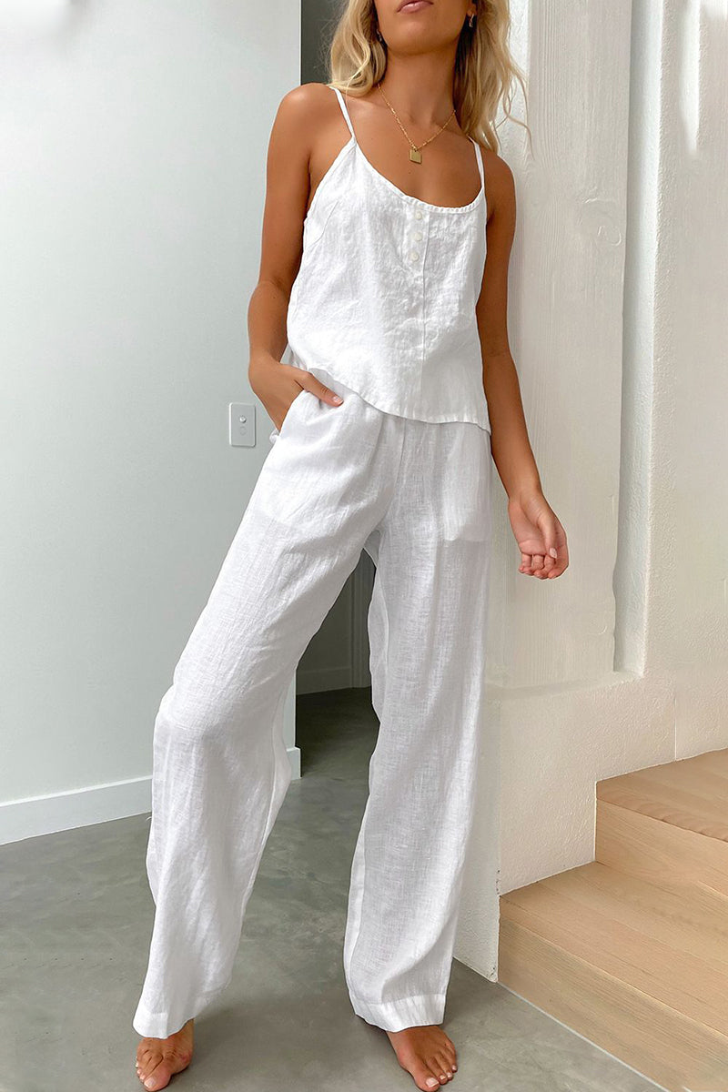 Conjunto informal de dos piezas con botones lisos para uso diario (4 colores)