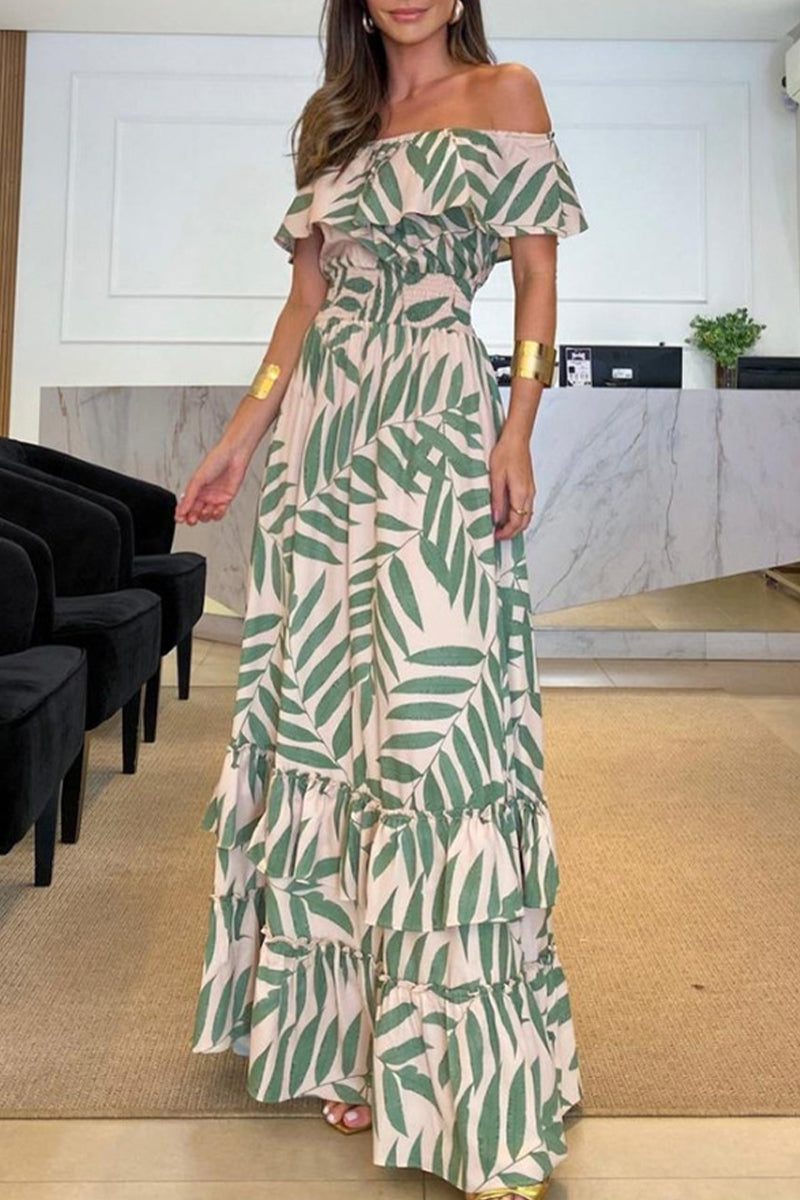 Vestido sexy de vacaciones con estampado floral y hombros descubiertos