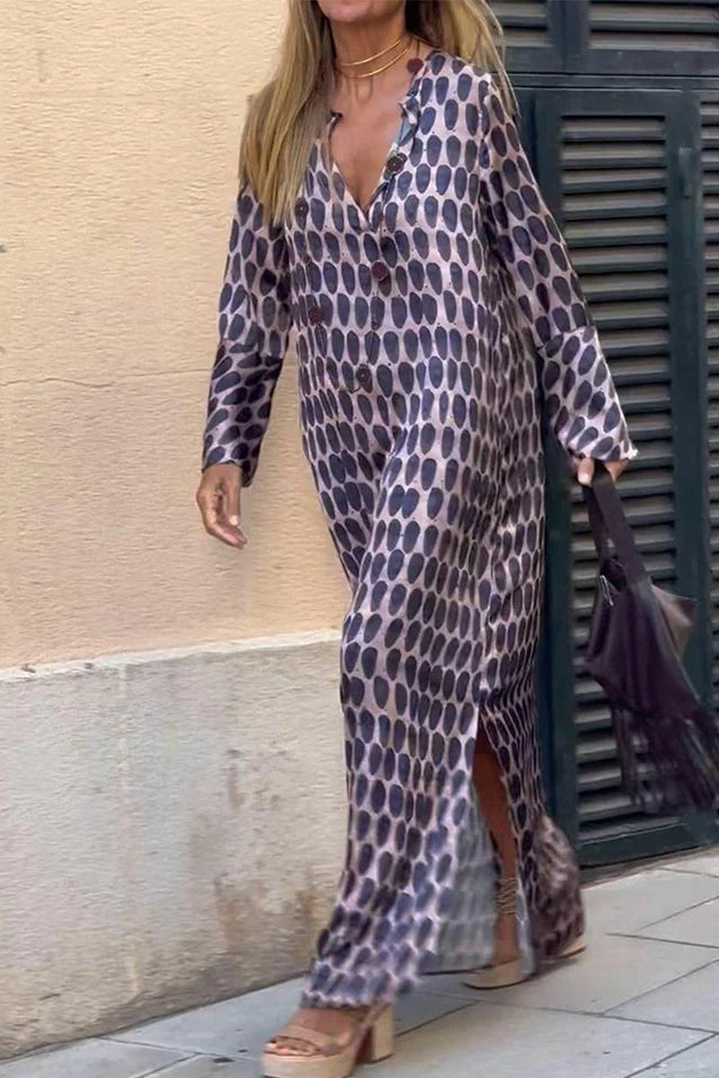 Vestido casual con cuello en V y estampado geométrico de patchwork