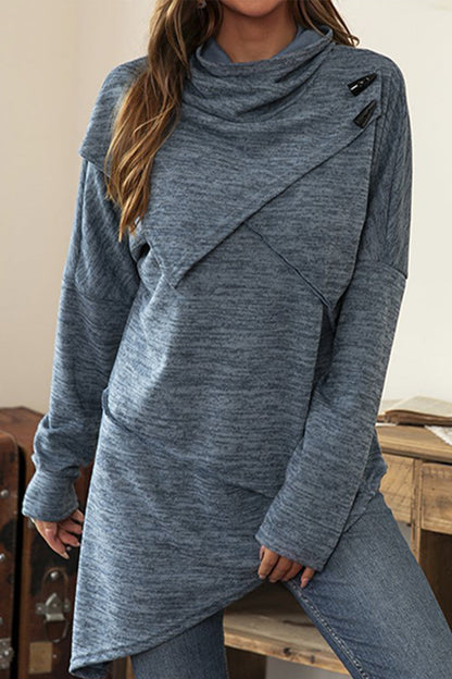 Tops casuales de cuello bufanda asimétrico con patchwork sólido