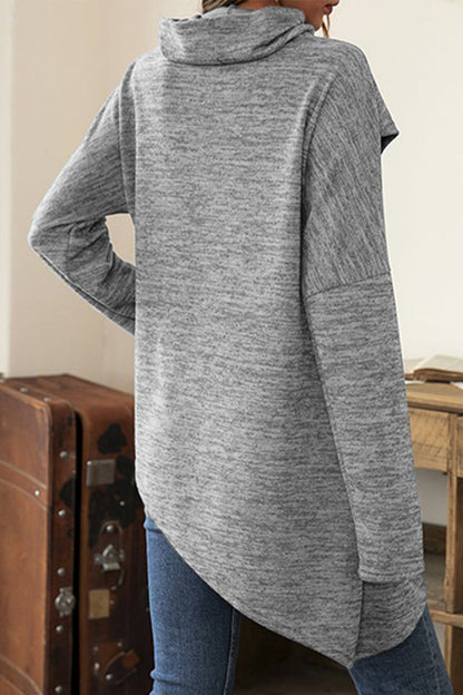 Tops casuales de cuello bufanda asimétrico con patchwork sólido