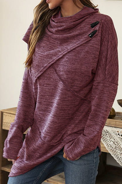 Tops casuales de cuello bufanda asimétrico con patchwork sólido