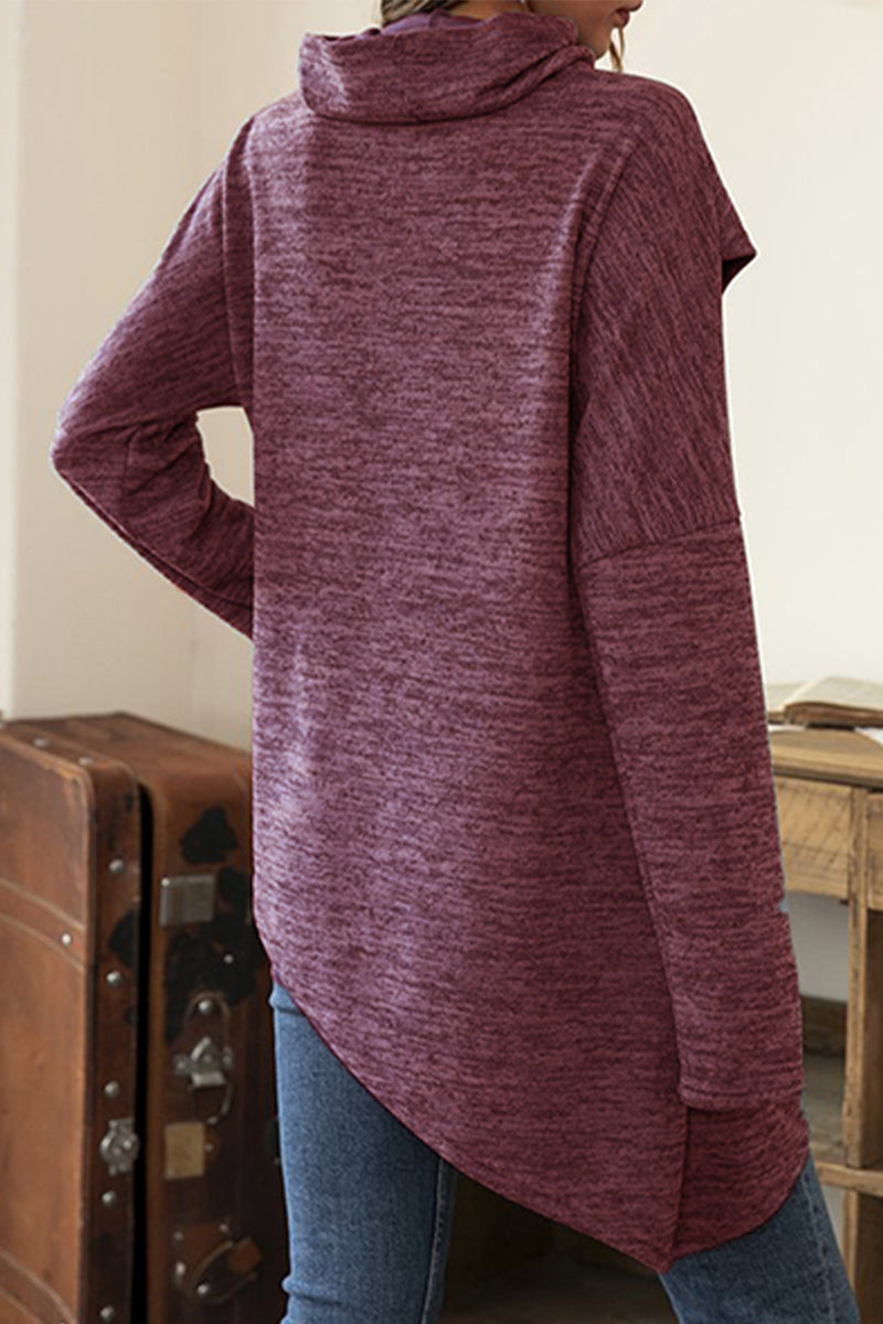 Tops casuales de cuello bufanda asimétrico con patchwork sólido