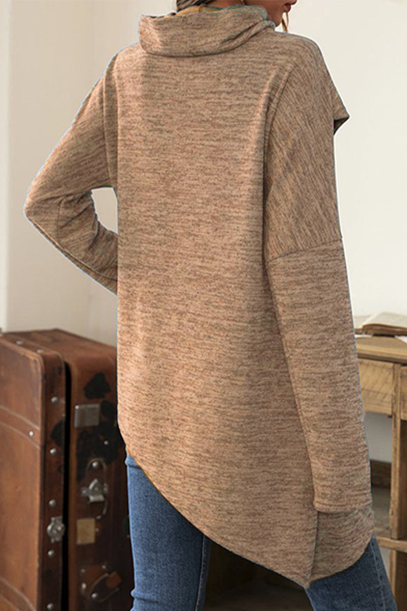 Tops casuales de cuello bufanda asimétrico con patchwork sólido