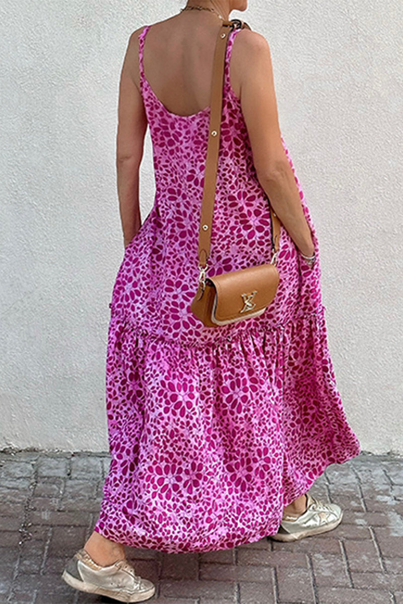 Elegante vestido de corte A con escote en V, espalda descubierta y bolsillos florales