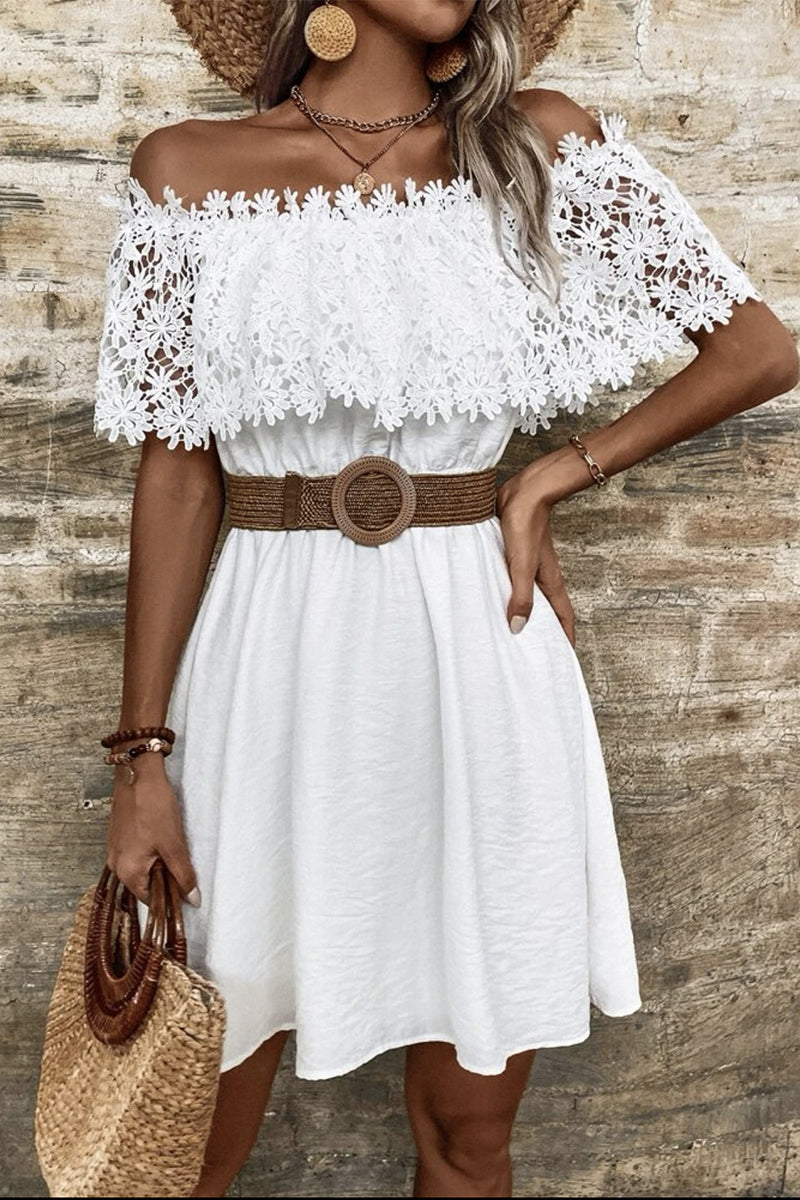 Vestidos de corte A con hombros descubiertos, lisos, ahuecados y sin cinturón