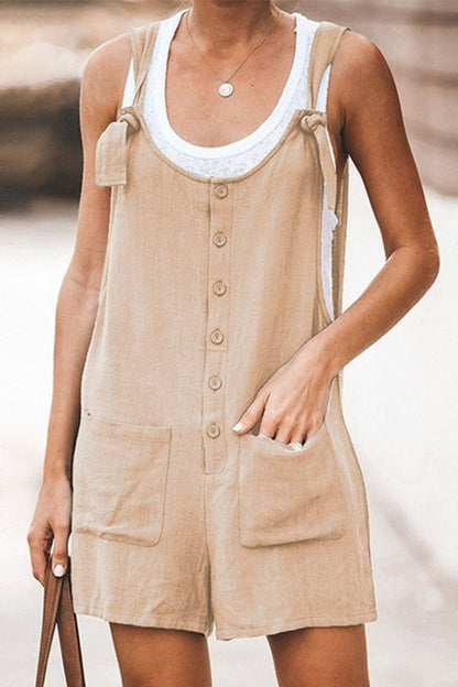 Mono holgado informal de uso diario con botones y bolsillos lisos y cuello en U