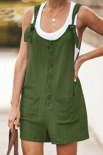 Mono holgado informal de uso diario con botones y bolsillos lisos y cuello en U