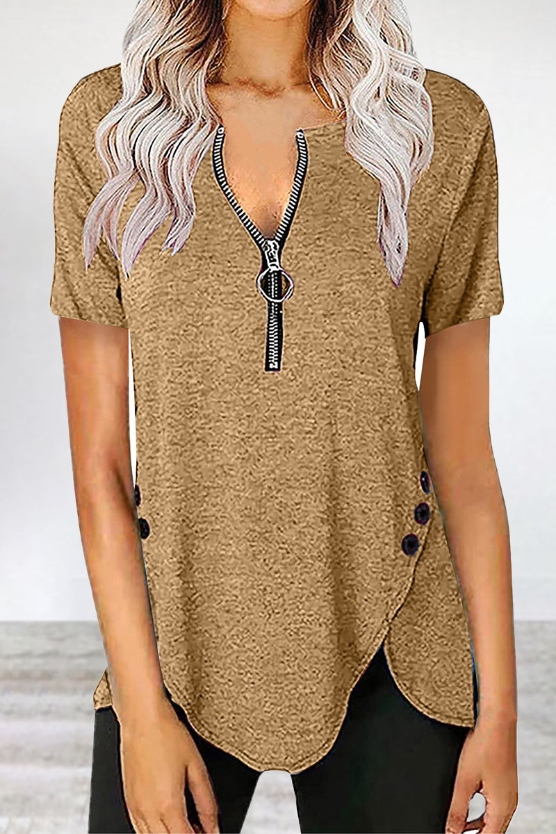 Camisetas casuales asimétricas con cuello y cremallera