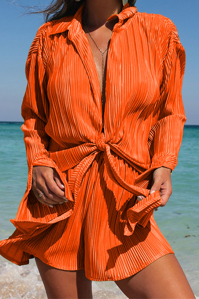 Conjunto informal de dos piezas con cuello vuelto, manga larga y parches sólidos para vacaciones