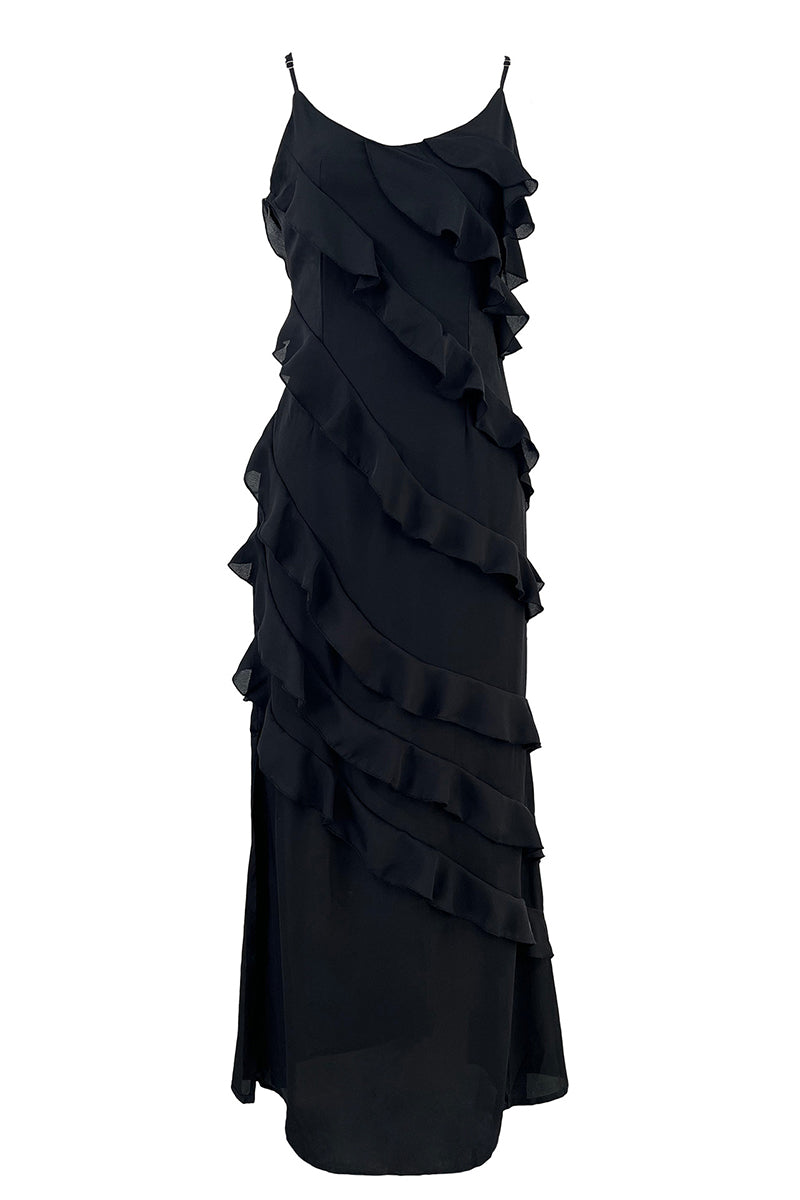 Vestidos de celebridades sexys con escote en V, abertura y volantes lisos