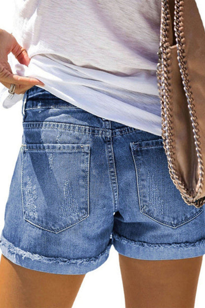 Shorts vaqueros holgados informales con parches florales de calle