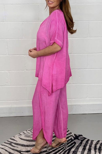 Casual Solid Fold Loose High Waist Wide Leg Solid Color Bottoms(9 Colors)