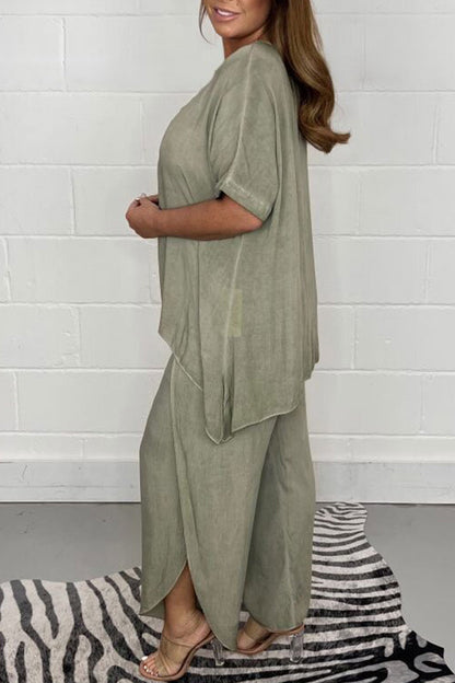 Casual Solid Fold Loose High Waist Wide Leg Solid Color Bottoms(9 Colors)