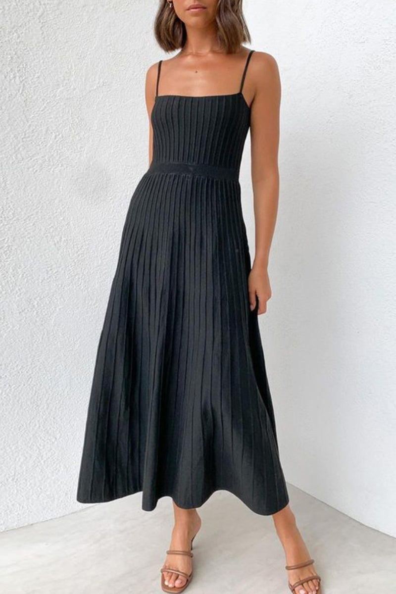 Vestido informal sencillo con cuello cuadrado y pliegues lisos (7 colores)