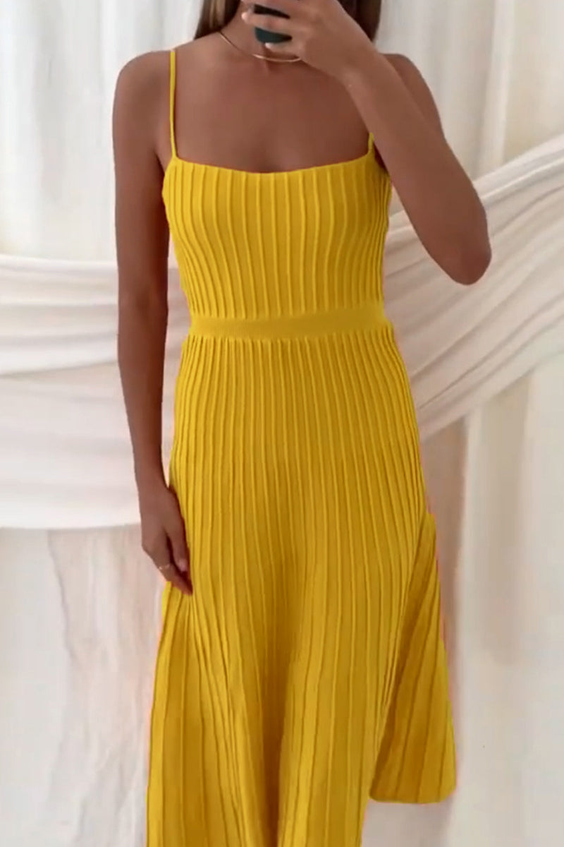 Vestido informal sencillo con cuello cuadrado y pliegues lisos (7 colores)