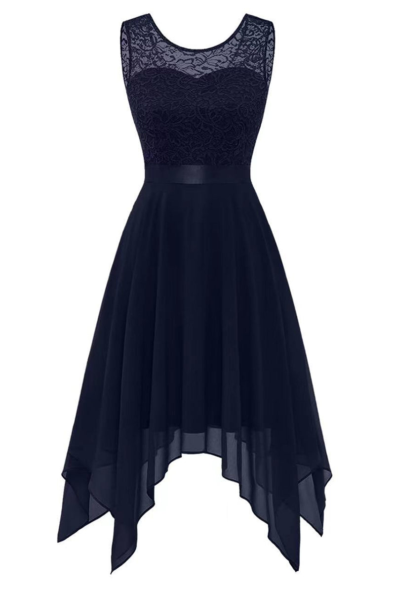 Elegante vestido de noche formal liso asimétrico con cuello redondo (8 colores)