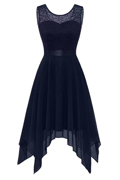 Elegante vestido de noche formal liso asimétrico con cuello redondo (8 colores)