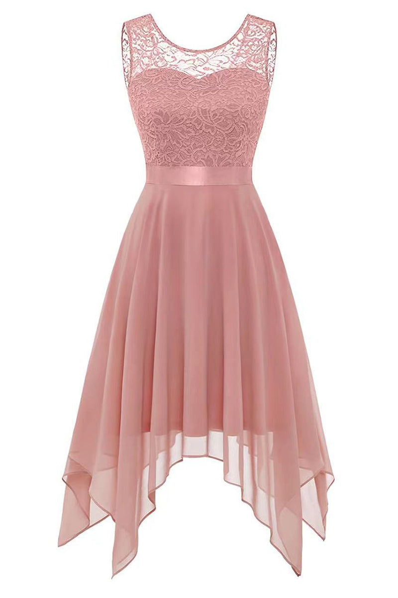 Elegante vestido de noche formal liso asimétrico con cuello redondo (8 colores)