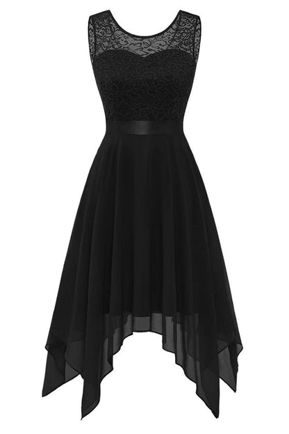 Elegante vestido de noche formal liso asimétrico con cuello redondo (8 colores)